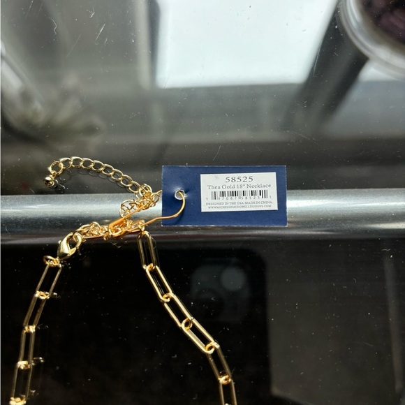 Gold-Toned Necklace with Elongated Chain and Pendant - Picture 3 of 5